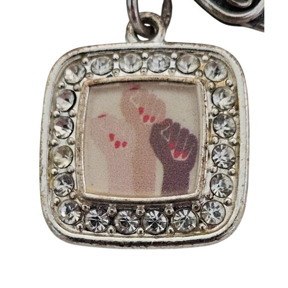 Silver-Tone Woven Bracelet with Heart Clasp & Rhinestone Charm - Picture 2 of 6